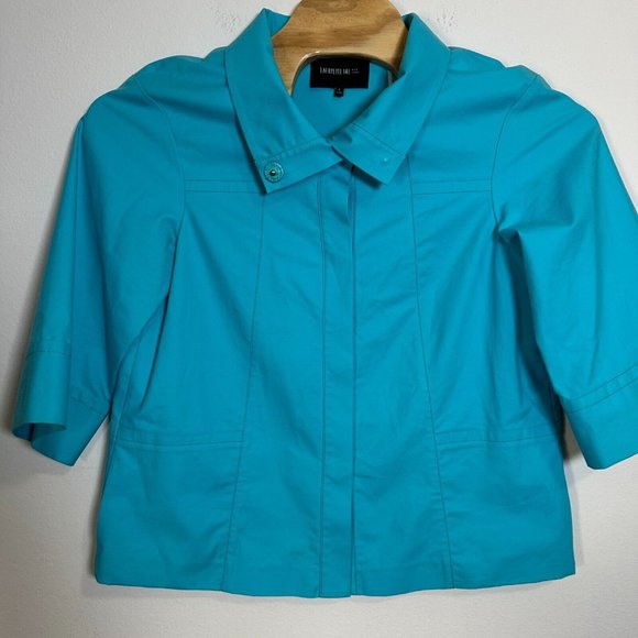 Lafayette 148 New York Blazer Turquoise Blue Size L‎ Large Wide Arms Snap - Picture 1 of 8